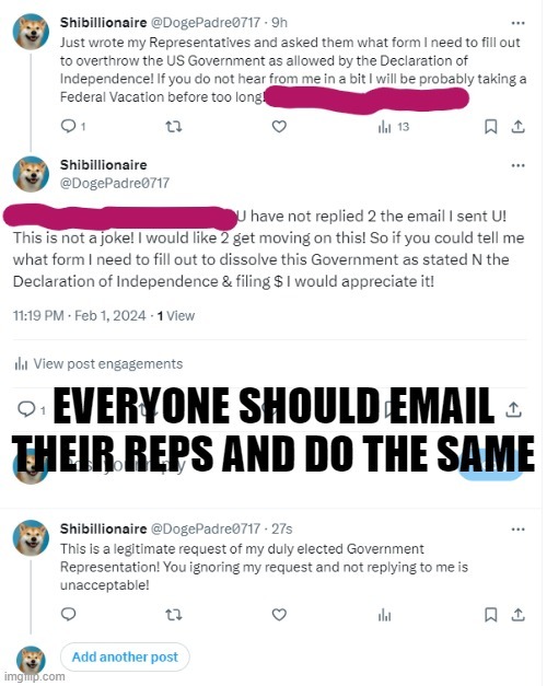 Email your reps and ask what form needs to be filled out to dissolve this gov - meme