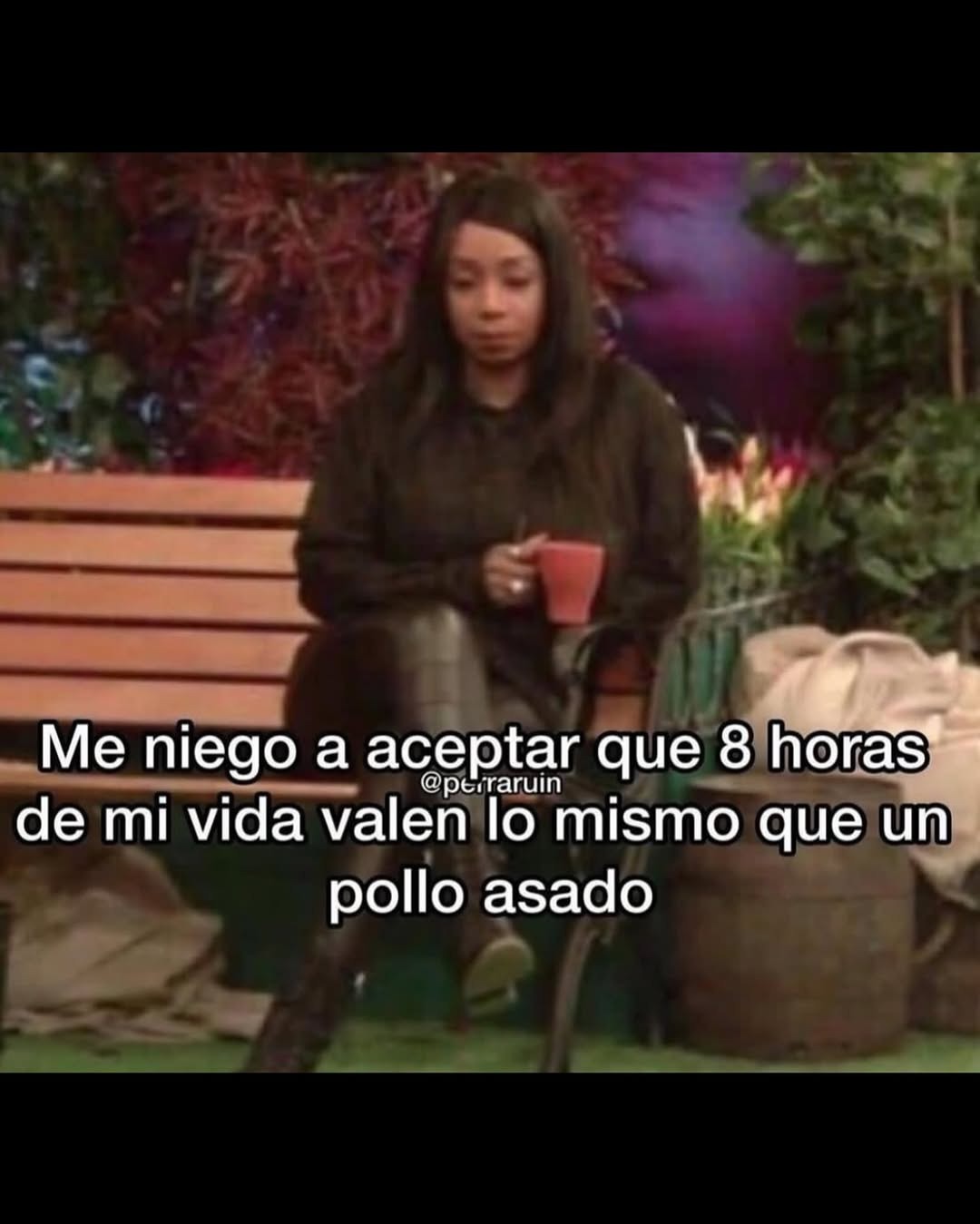 Trabajé 8 horas pa comprar un pollo asado y ni papas trae - meme