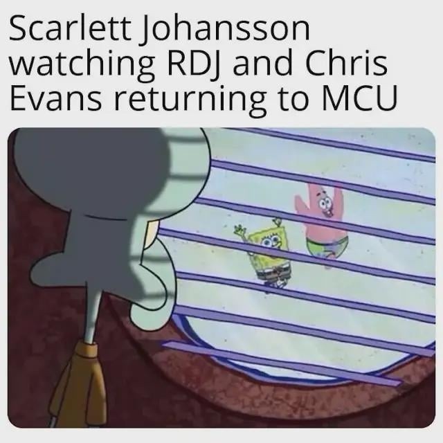 Scarlett watching the boys return to the MCU like... cool cool cool - meme