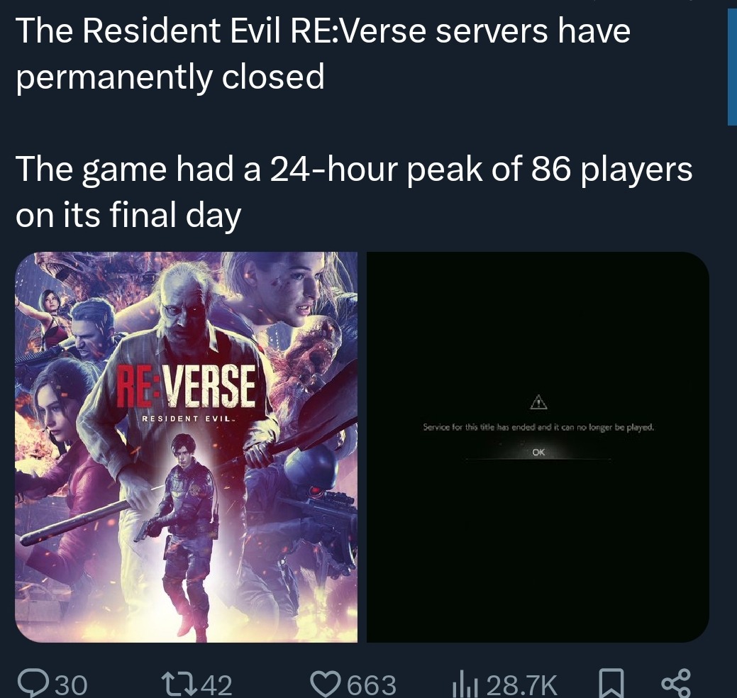 Resident Evil RE:Verse shut down with 86 players left - meme