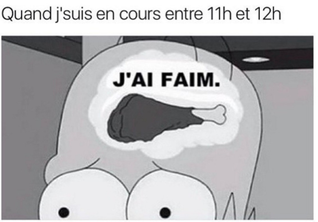 Moi entre 11h et 12h en cours : j’ai FAIM bordel - meme
