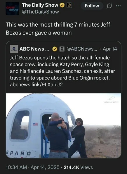 Jeff Bezos delivering the most thrilling 7 minutes of his career - meme