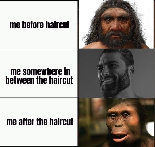 gigachad haircut at the middle - meme