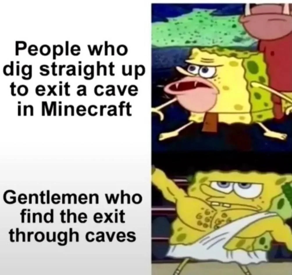 Finding exits through caves - meme