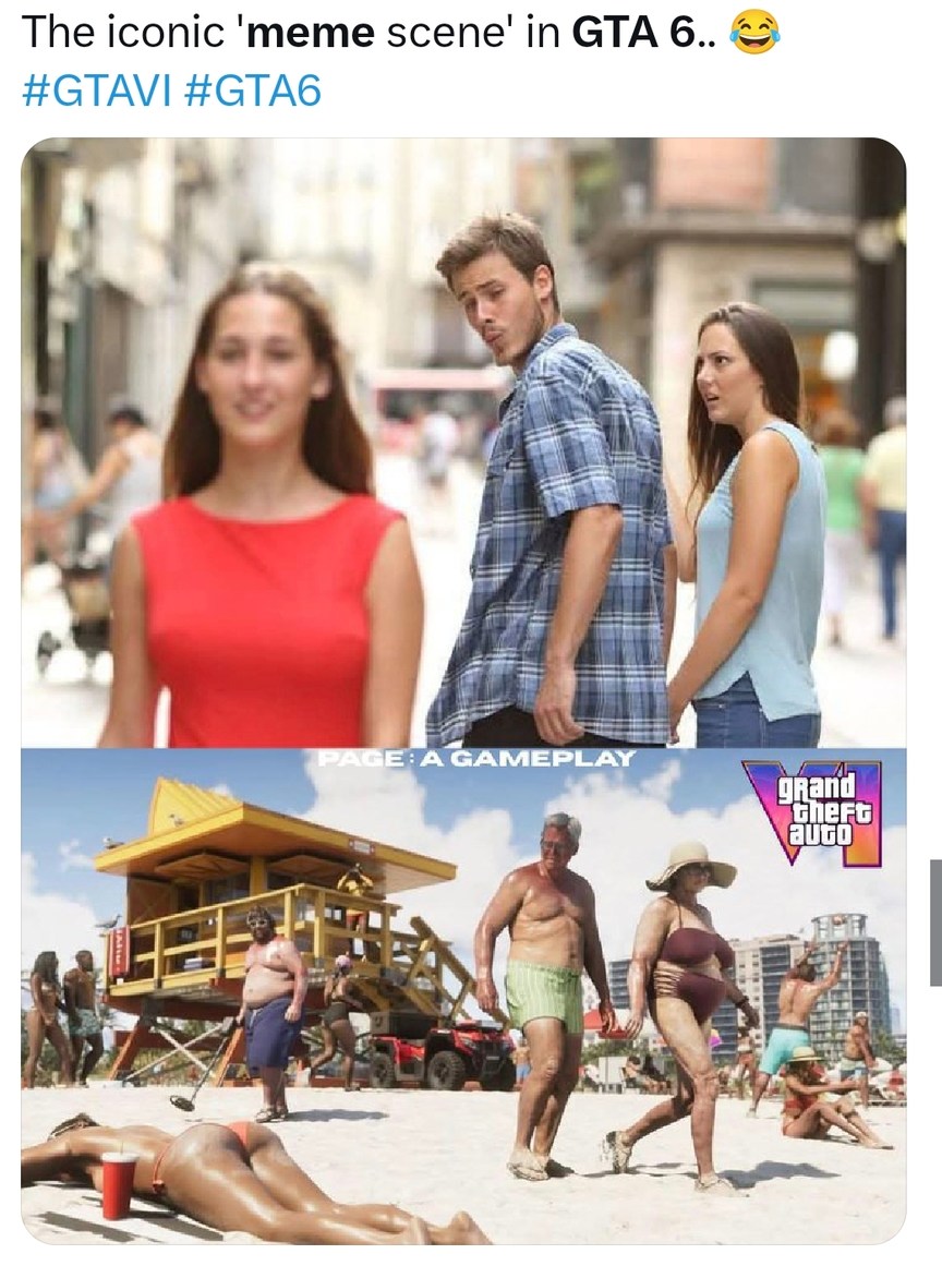 The distracted boyfriend meme in GTA 6