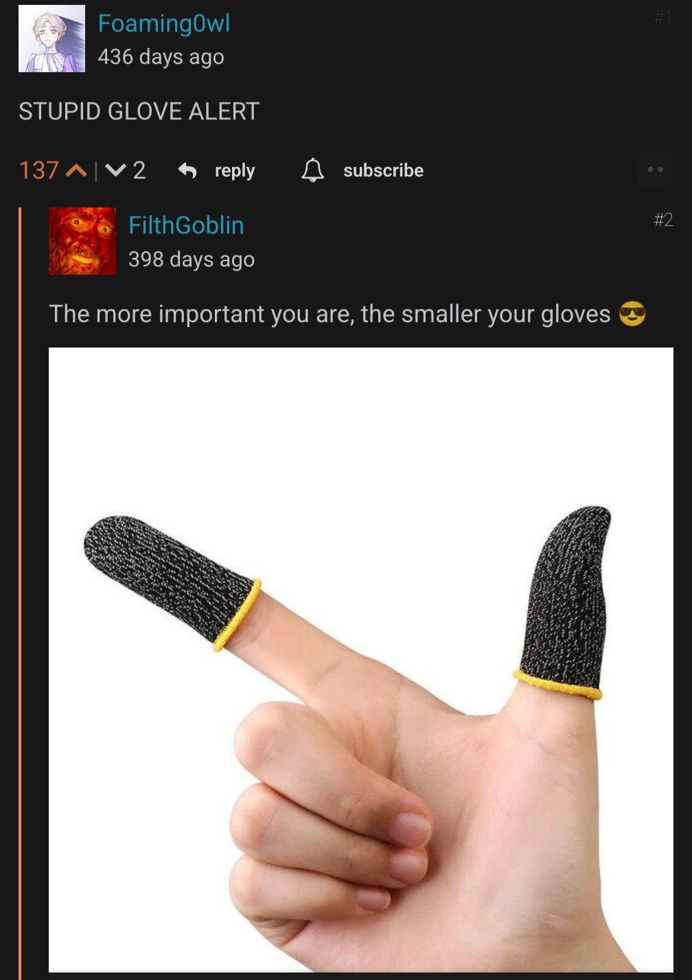 Small gloves, big power moves - meme