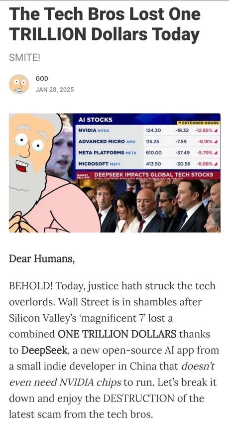 Deepseek impacts global tech stocks - meme