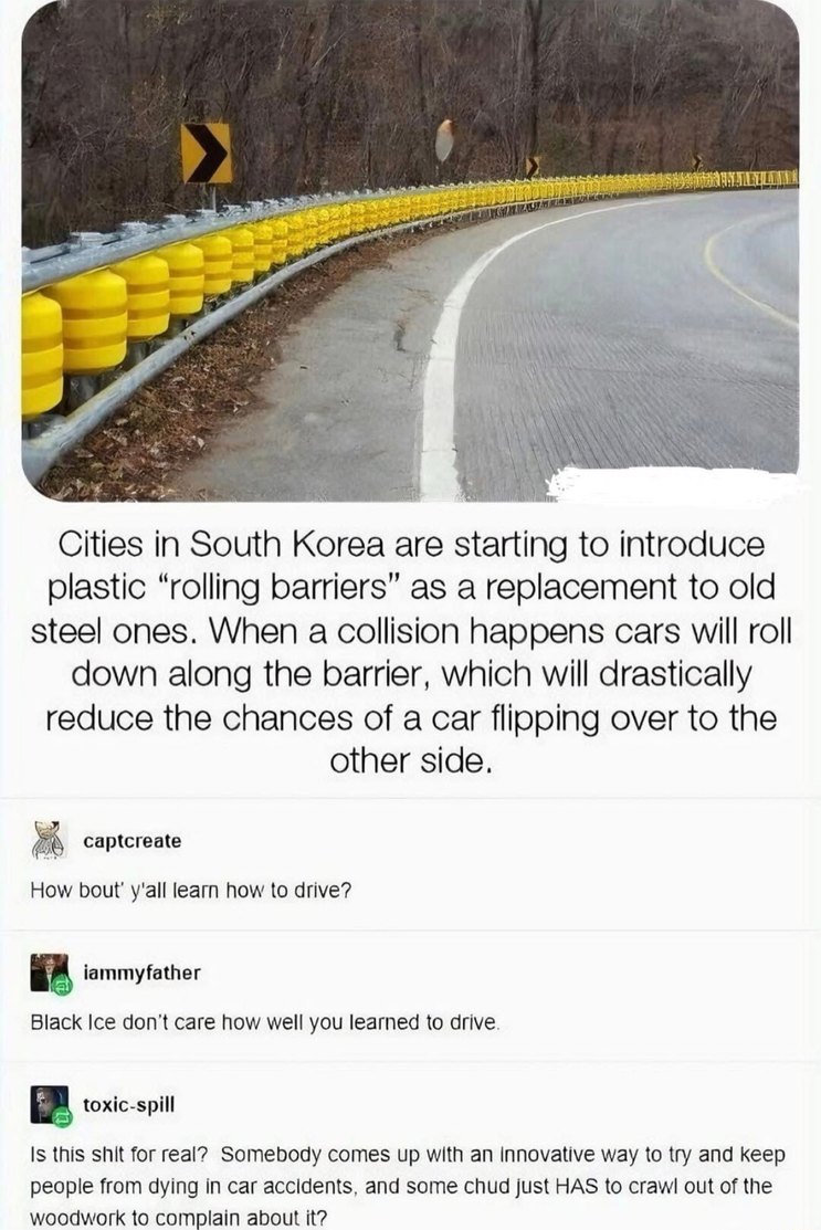 South Korea: innovates crash safety. Internet: learn to drive - meme