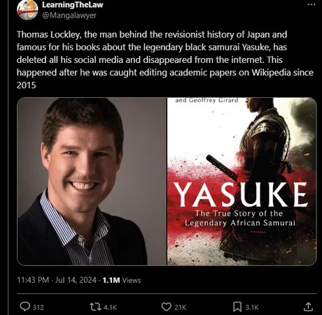 Thomas Lockley the man behind the books about the black samurai Yasuke - meme