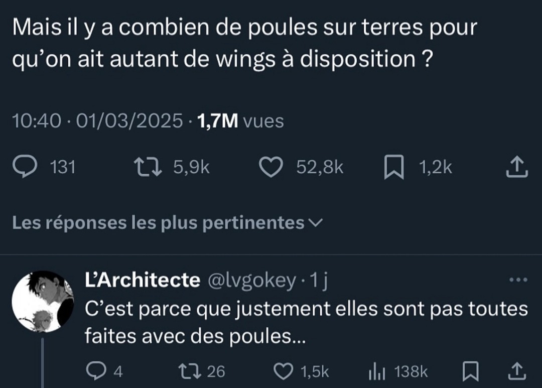 Y’a trop de wings pour que ce soit que des poules - meme