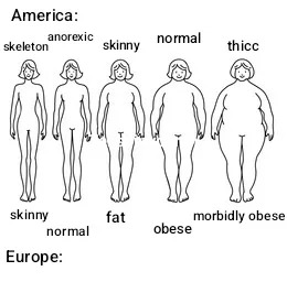 Body standards in Europe and America - meme