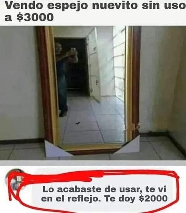 vendo espejo sin uso... te vi reflejado bro, $2000 o nada - meme