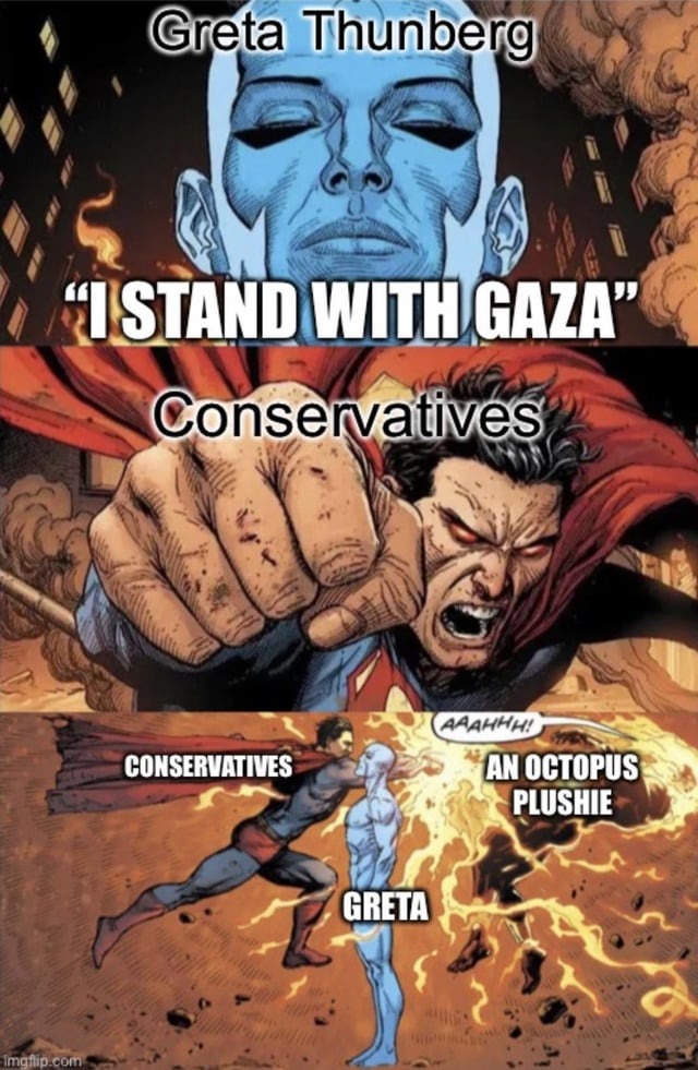 Greta Thunberg stands with Gaza - meme