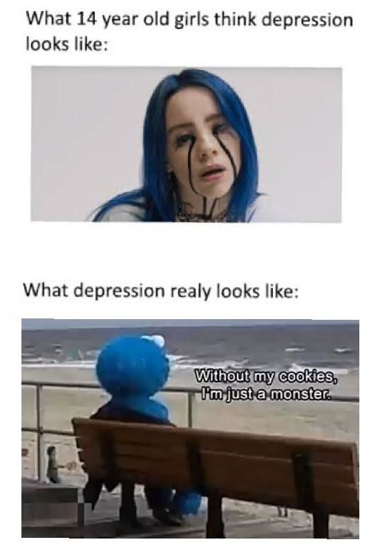Depression vs crying on the internet - meme