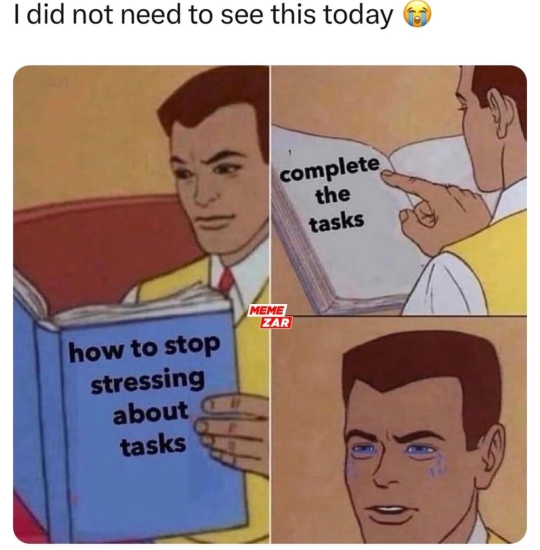 Task stress? Just actually do the tasks bro - meme