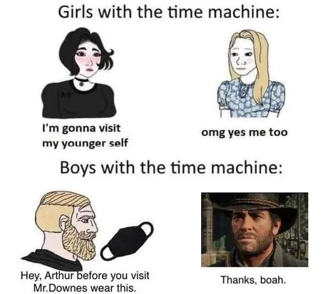 Boys with the time machine visiting RDR2 - meme