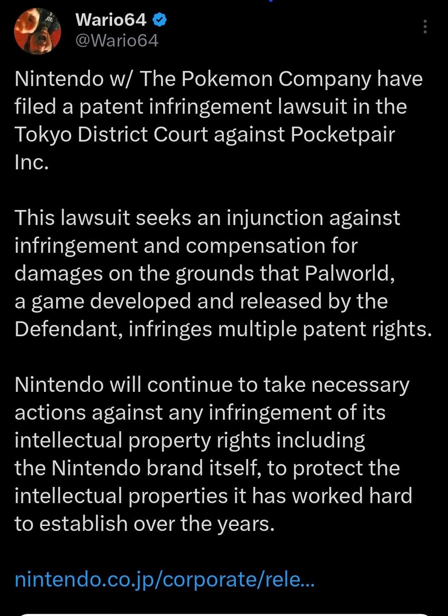 Pokemon lawsuit against Palworld company - meme