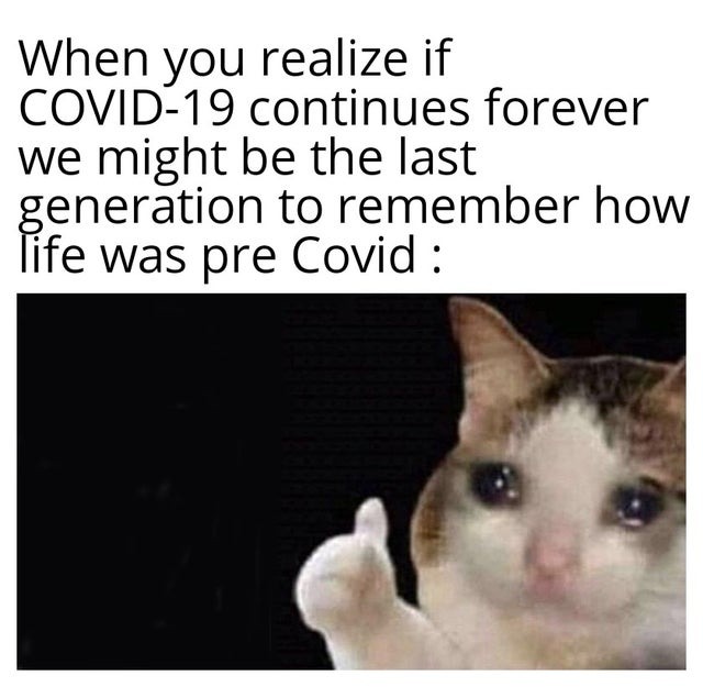 If COVID-19 continues forever we might be the last generation to remember how life was before it - meme