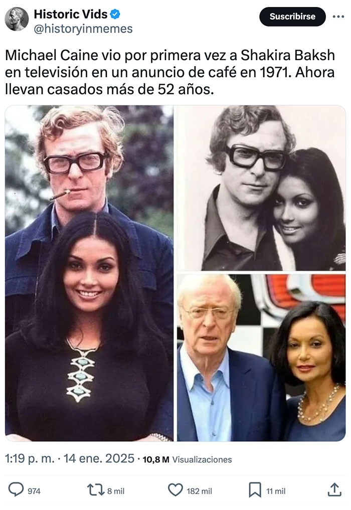 Michael Caine y su mujer a traves del tiempo - meme