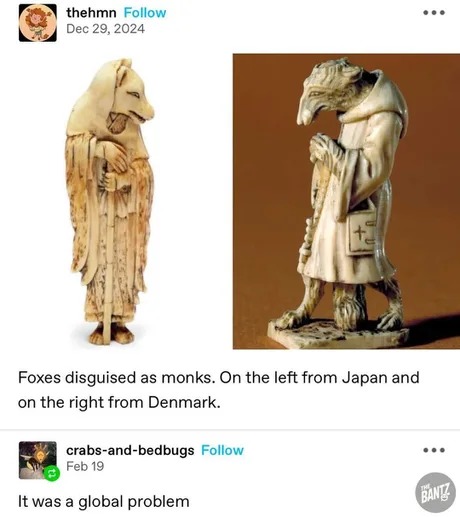 Foxes disguised as monks - meme