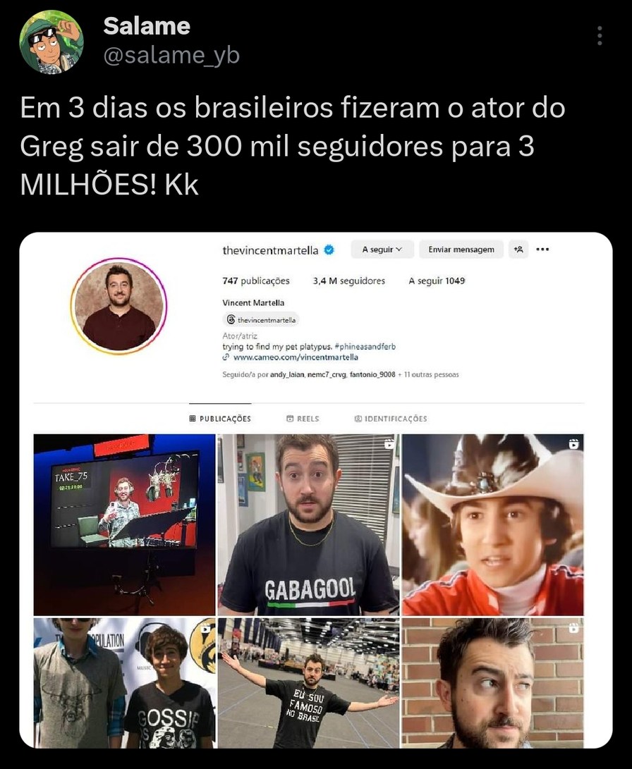 Em 3 dias os brasileiros fizeram o ator do Greg sair de 300 mil seguidores para 3 MILHÕES! - meme