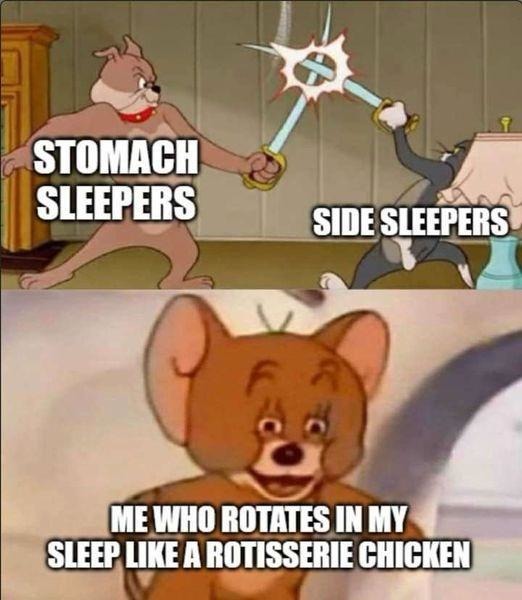 Sleep positions: rotisserie edition - meme