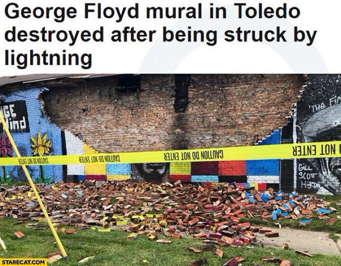 ﻿George Floyd mural in Toledo destroyed after being struck by lightning Fir GE Iind 8l3 ,CK CI KZUG HiL43 LOK Q0 KOLLVI 4Jn] LON Gl ScOT Hero STARECATCOH ‘The