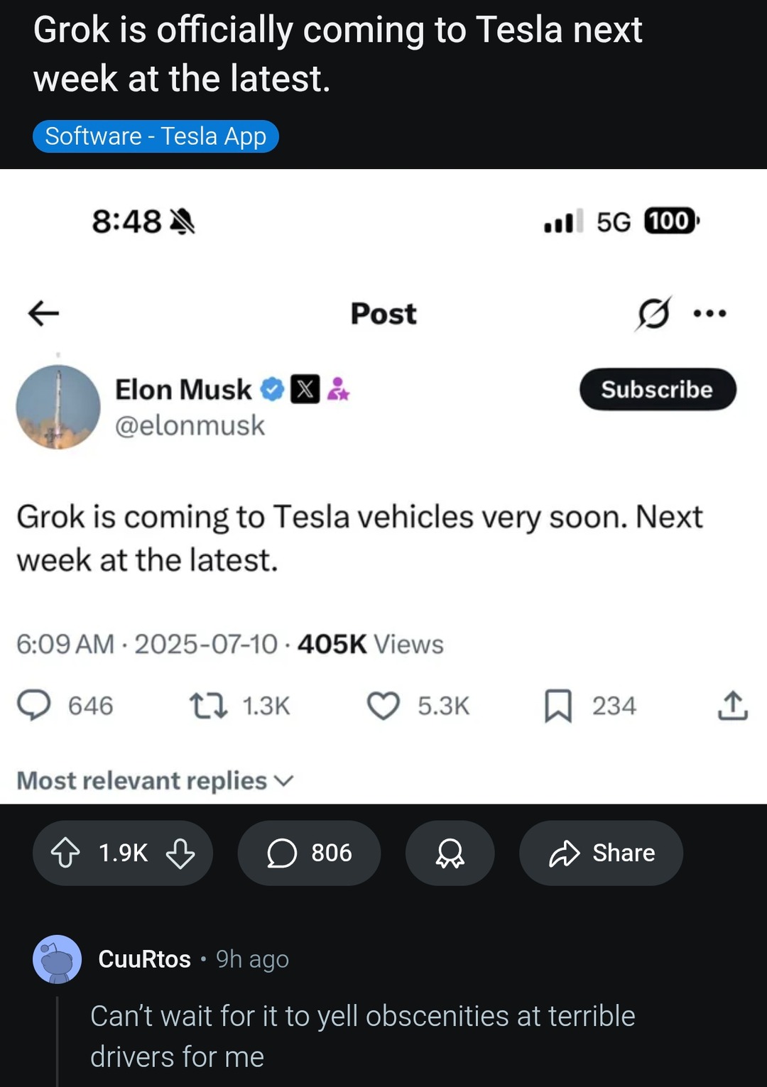 Grok joins Tesla next week to roast bad drivers - meme