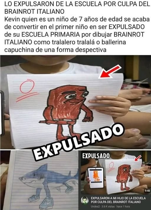 Expulsaron a Kevin por dibujar brainrot italiano con odio - meme