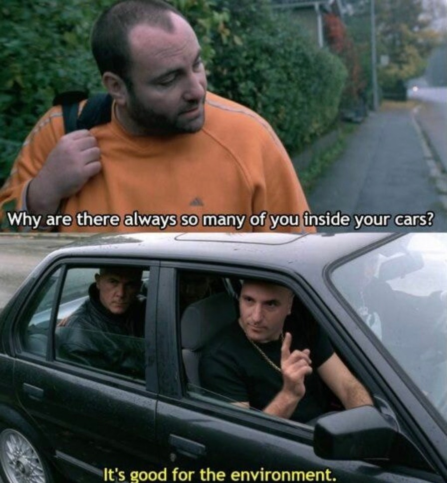 Y’all carpooling in one Prius like it's a clown convention - meme