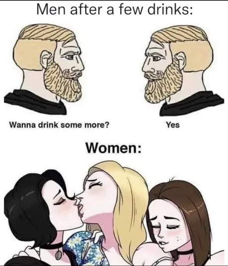 Hombres y mujeres después unas copas - meme
