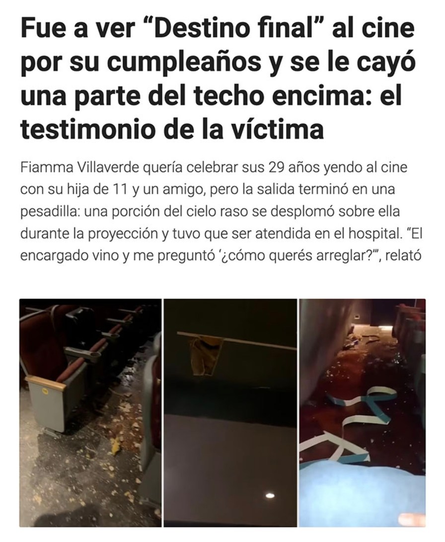 Fue a ver Destino Final y casi la vive en directo, se le cayó el techo encima - meme
