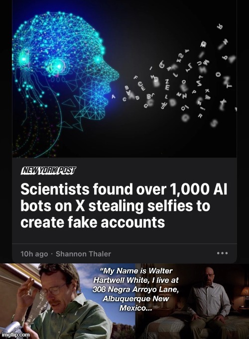 AI bots on X stealing selfies - meme
