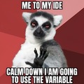 Integrated Development Environment (IDE) indicating that a variable is not being used