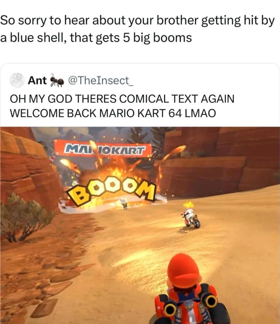That Mario Kart blue shell hit different in 64-bit trauma - meme