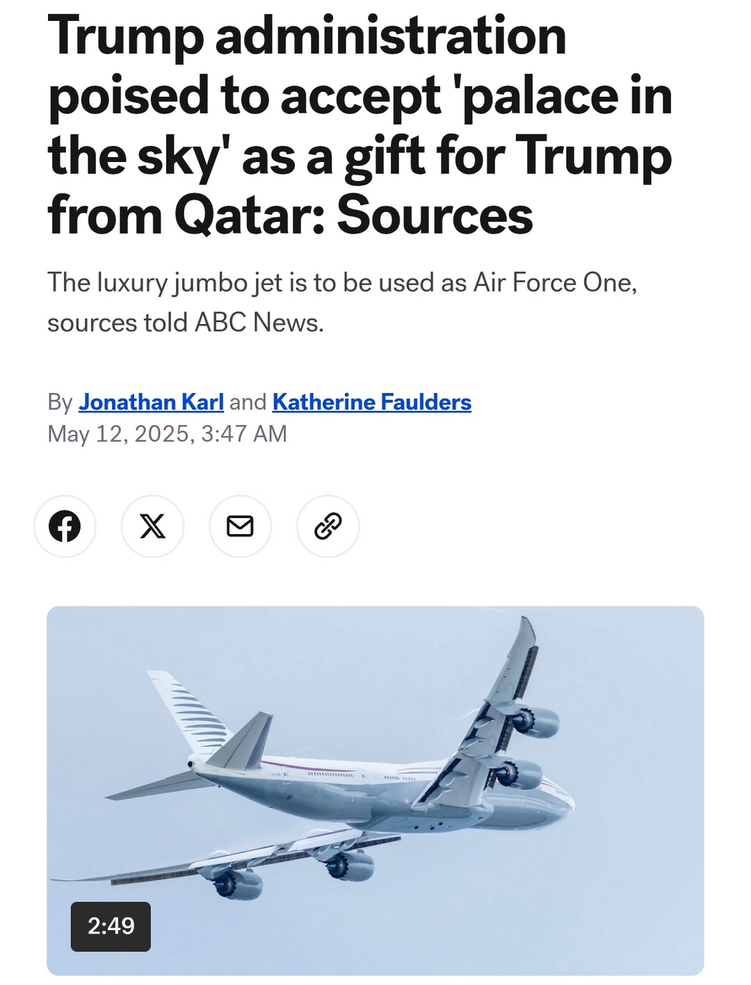 trump about to ride around in a flying palace from Qatar - meme