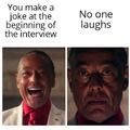 Laughing at the interview
