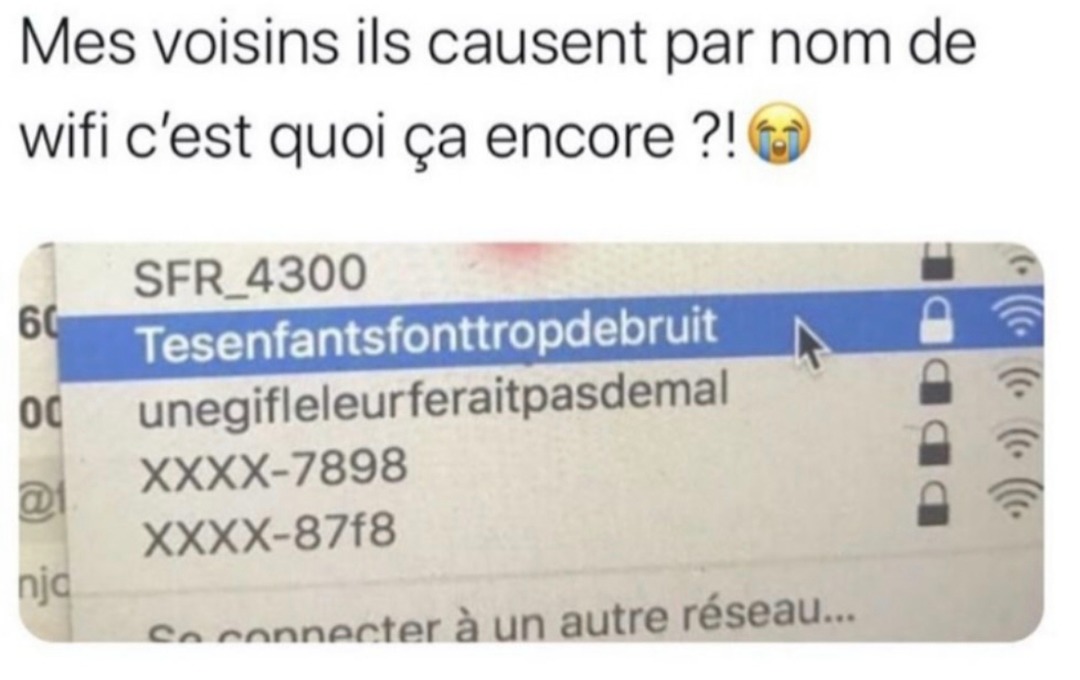 Mes voisins ils règlent leurs conflits via les noms de wifi - meme