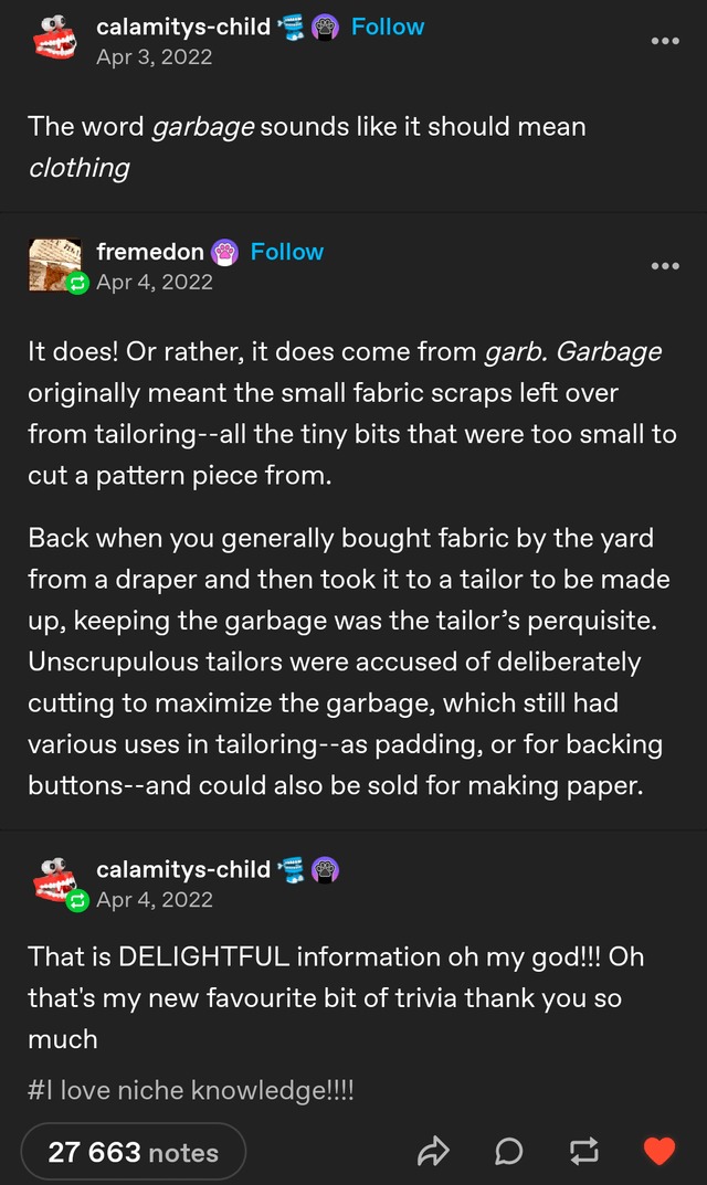 The word garbage sounds like it should mean clothing - meme