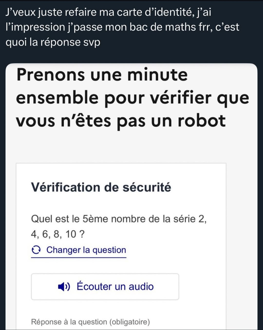 Jveux juste refaire ma carte d'identité, pas passer le bac de maths - meme