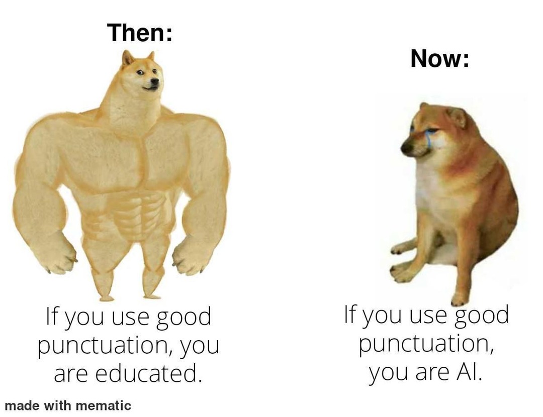 Then vs Now: punctuation edition - meme