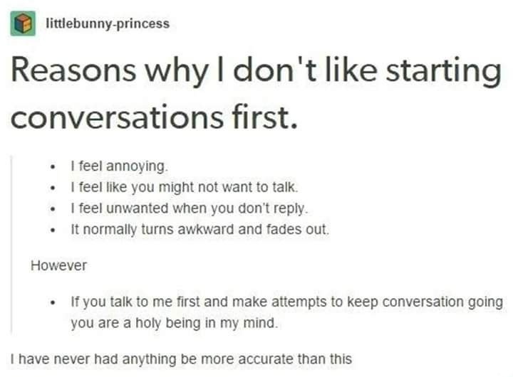 If you start conversations first you're basically a saint - meme