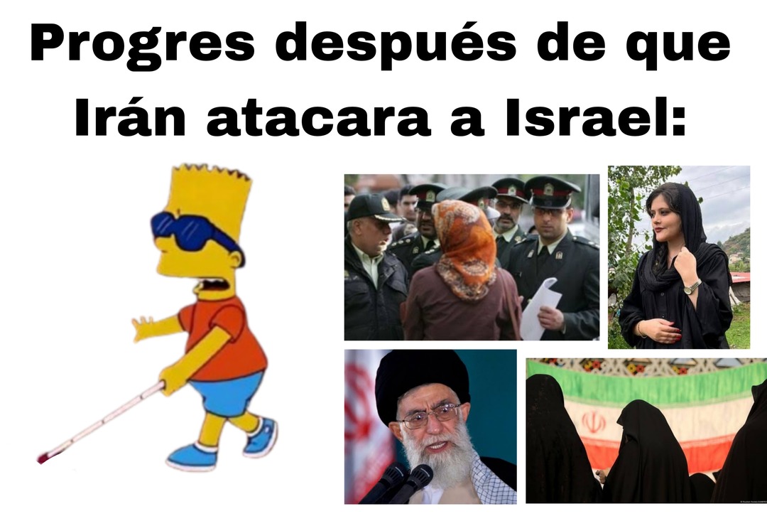 He visto a muchos apoyando a Irán solo por eso, no es que Israel esté exento de críticas pero apoyar a una literal dictadura solo por eso es patético - meme