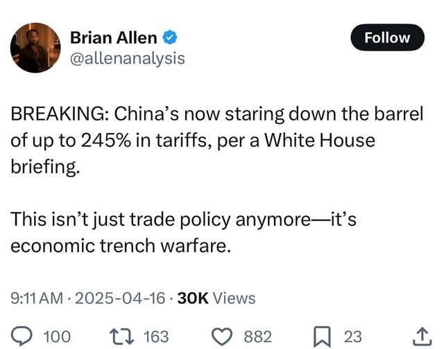 USA vs China tariffs now entering trench warfare mode - meme