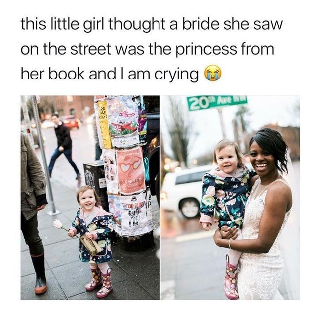 This little girl thought a bride she saw on the street was the princess from her book - meme