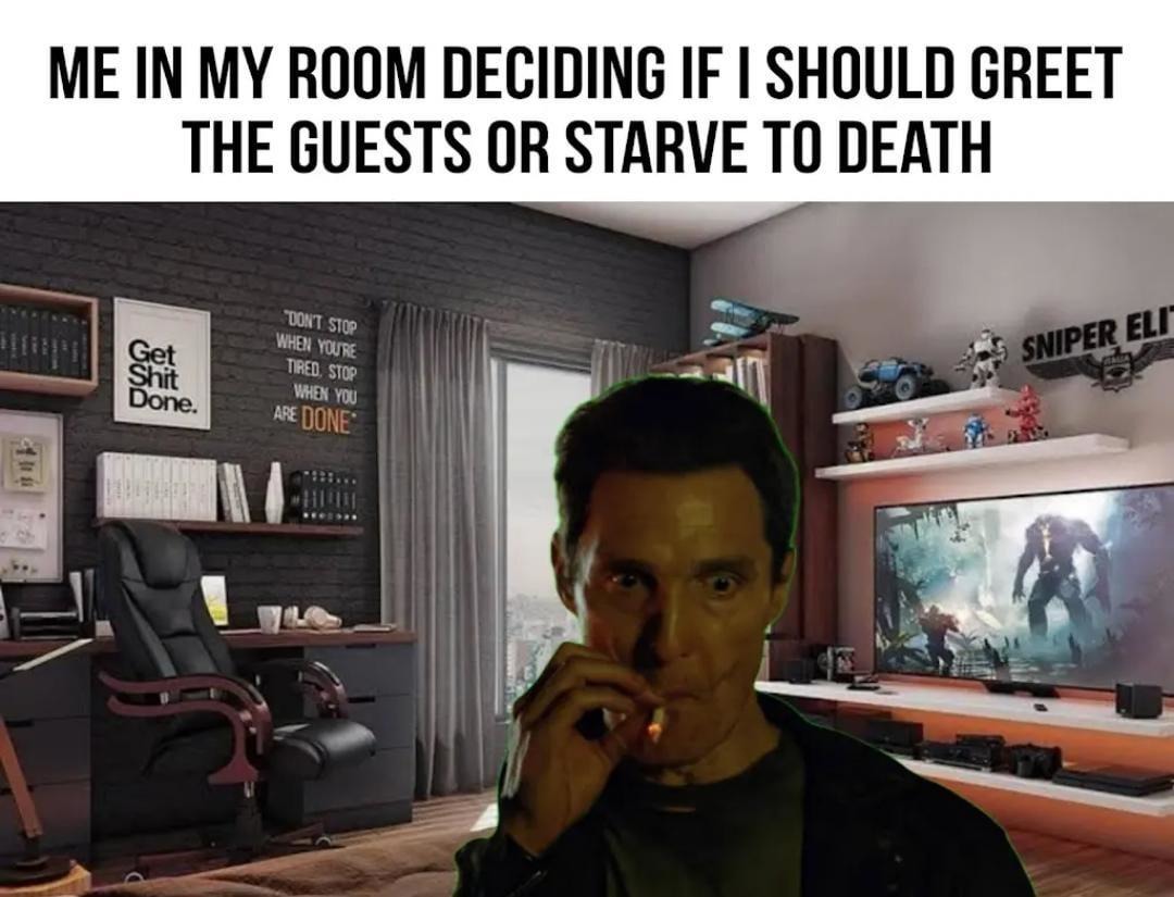Starve or socialize: the eternal introvert dilemma - meme