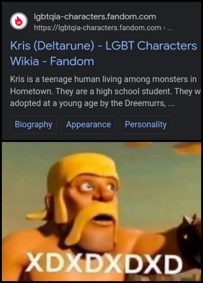 Contexto: una Wiki Fandom de Personajes LGBT Dijo que Kris de Deltarune es LGBT :facepalm: - meme