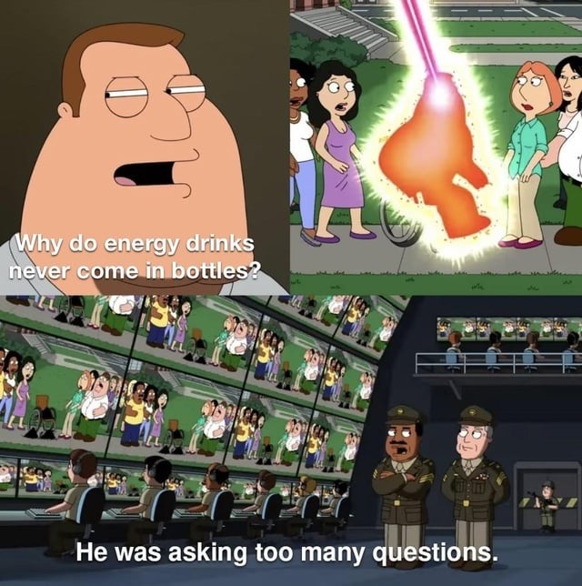 Energy drinks in cans only cause bottles reveal too much - meme