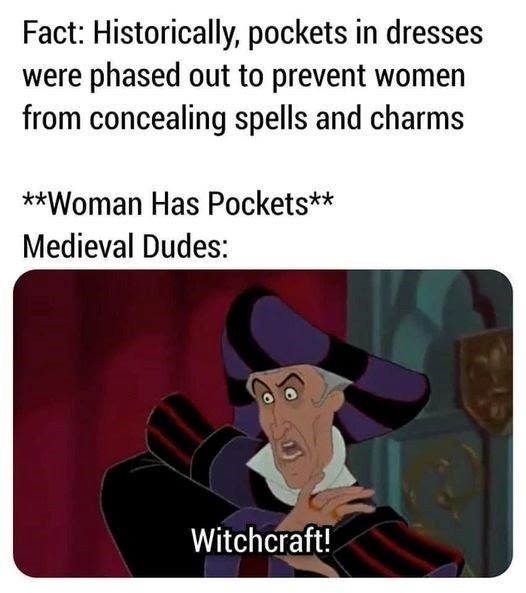 If your gal wants pockets she is a witch - meme