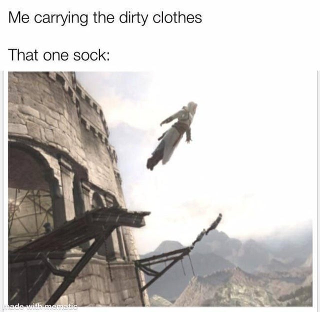 one sock carrying the dirty clothes - meme